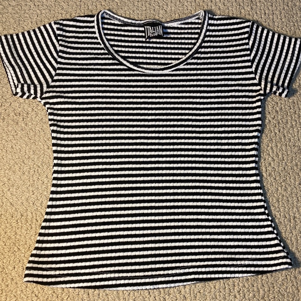 Vintage ribbed tee black/white stripes and small sleeves